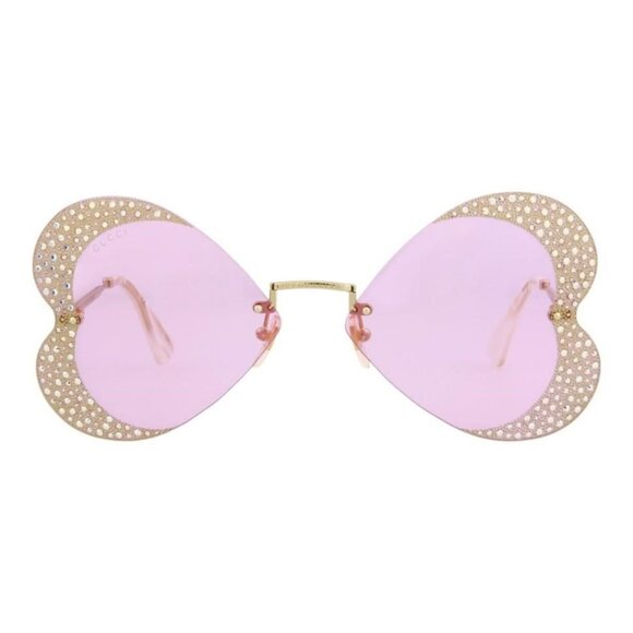 Gucci Womens Cat Eye Gold Gold Pink Fashion Designer Eyewear - Picture 1 of 4